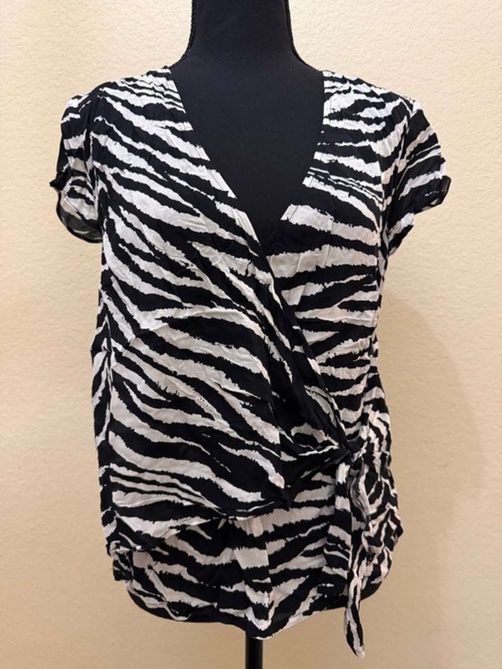 INC International Concepts Black & White Zebra Wrap Blouse